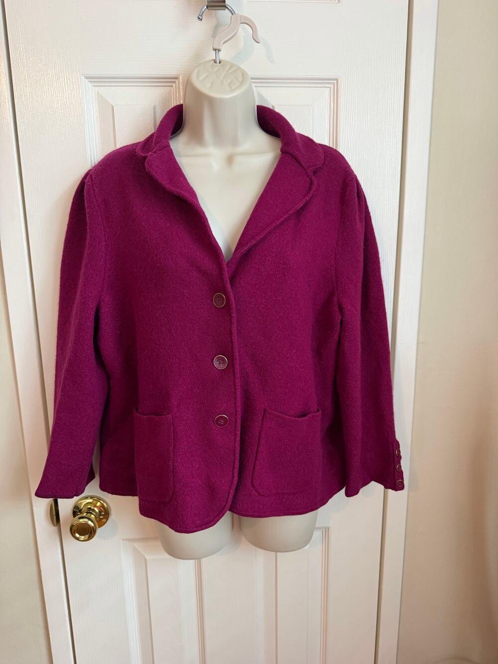 Talbots Plus Wool Sweater Purple Fuscia 3/4 Sleeve Women's 2X 100% Merino Wool
